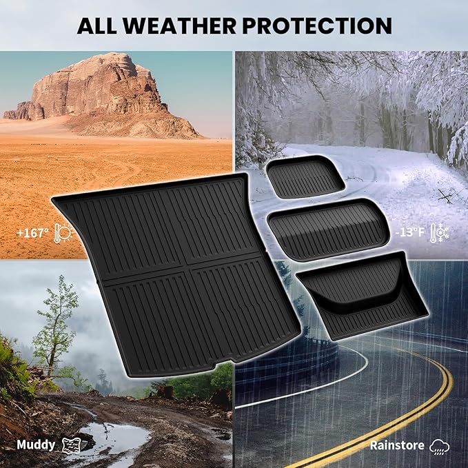 LASFIT Trunk Mats for Tesla Model Y Juniper 2025/2026 Cargo Liners Car Accessories, Custom Fit TPE All Weather Trunk Liners Frunk Rear Sub Trunk Mats Set 4PCS