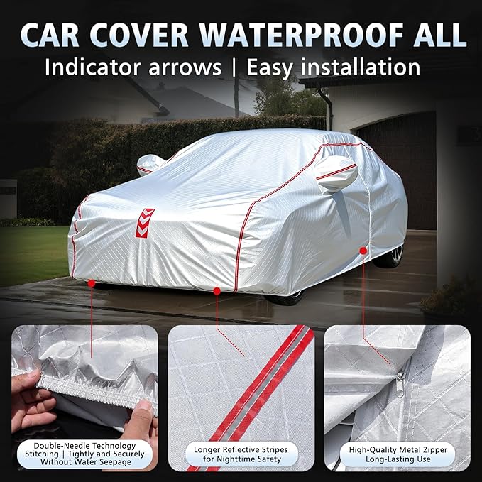 Car Cover, 360 Underbody Wrap Design, All-Weather Waterproof, Suitable for Sedans, Vehicle Body Length 194-208 in