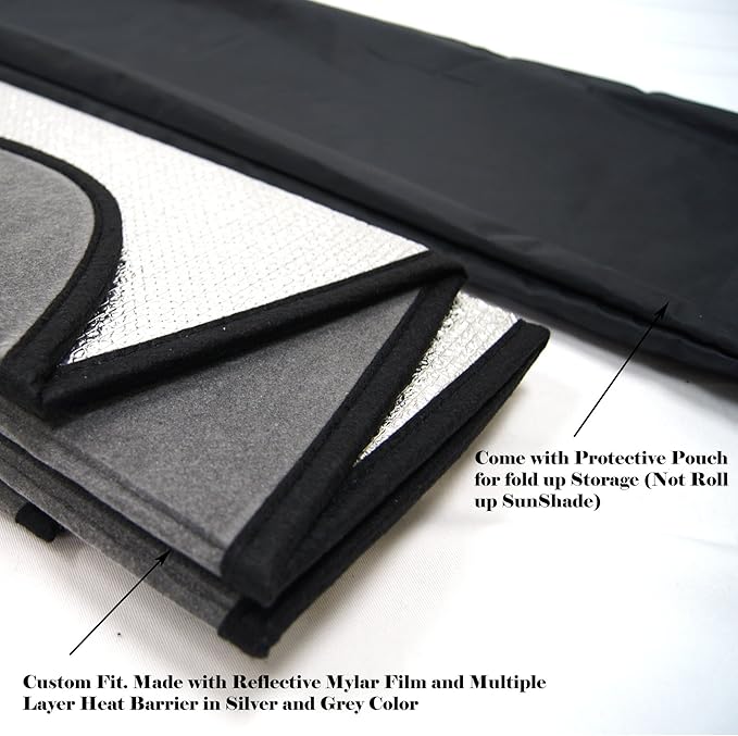 Front Car Windshield Sun Shade Compatible with 2015-2019 Infiniti Q70 | Custom Fit Visor Accordion Fold Style Sun Protector | Silver & Grey 1-pc Set | SS-168