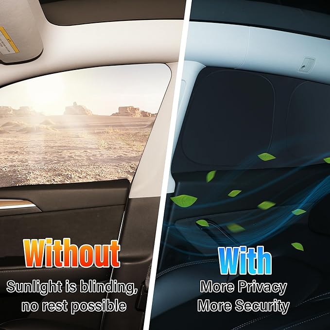 10PCS Sunshade Roof & Full Windshield Side Window for 2024-2025 Tesla Model 3, Heat Insulation Foldable Sun Shade Cover Camping Privacy Accessories with Storage Bag