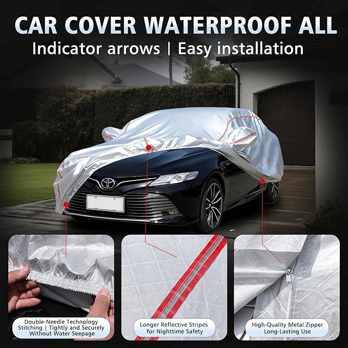 Car Cover Waterproof All Weather for Toyota Camry, 30 S Quick Install Underbody Wrap-Around Mount Car Covers for Automobiles