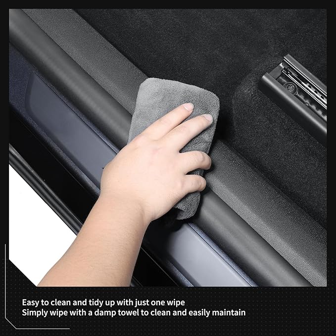 LUCKEASY 5PCS Door Sill Protective Cover for Tesla Model Y Juniper 2025 2026 Front & Rear Door Threshold Strip & 2nd Row Seat Lower Protector Anti-dust Pads for Model Y Juniper Accessories Black TPE