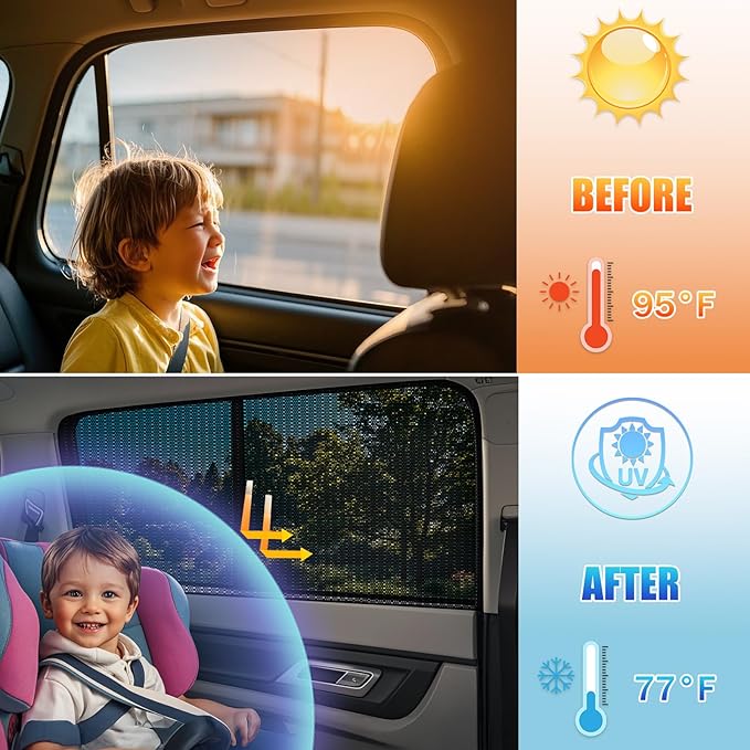 ZATOOTO Car Window Shades for Side Window Sun Shade for Car Window Magnetic Mesh Car Window Screen for Easy Installation Breathable UV Protection Universal for Most Car Perfect for Camping Travel Nap