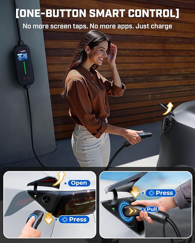 2026 Upgraded Level 1&2 Tesla Mobile Charger, 8-16Amp Adjustable Current & Timer, 110V–240V, NEMA 5-15 & 6-20 Plug, 21ft Tesla Charging Cable, Mobile Connector for Tesla Model Y/3/X/S/Cybertruck