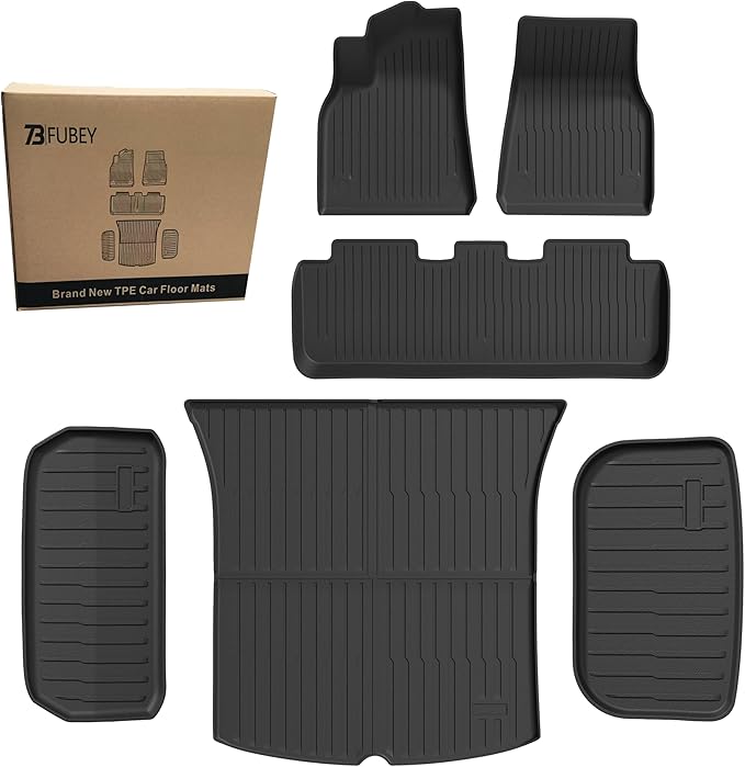 TPE Floor Mats for Tesla Model Y 2020-2024, 6-Piece Full Set with 2-Layer Trunk Liner & Frunk Mat