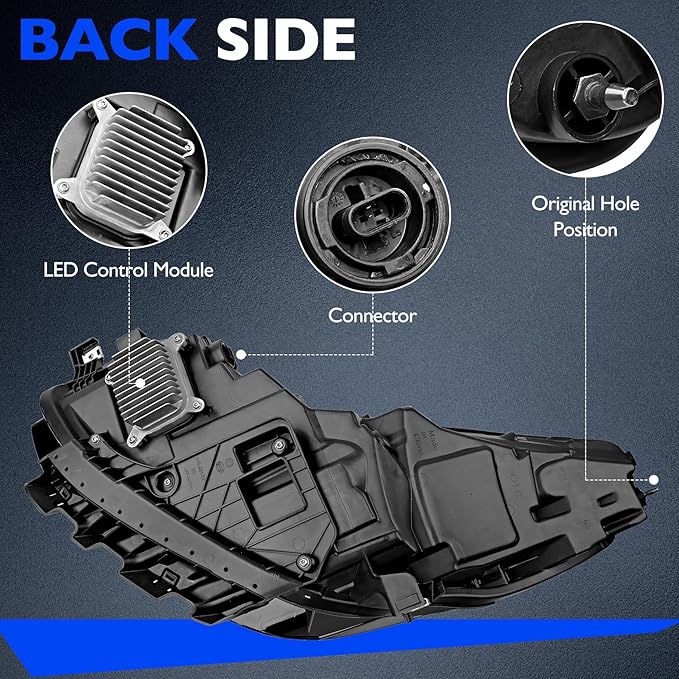 Full LED Headlights Assembly, Compatible with 2021-2023 Tesla 3 Tesla Y Base Mayor Performance Long Range Standard Estandar, Replace 1514953 151495300C Right Passenger Side Front Head Lights Assembly