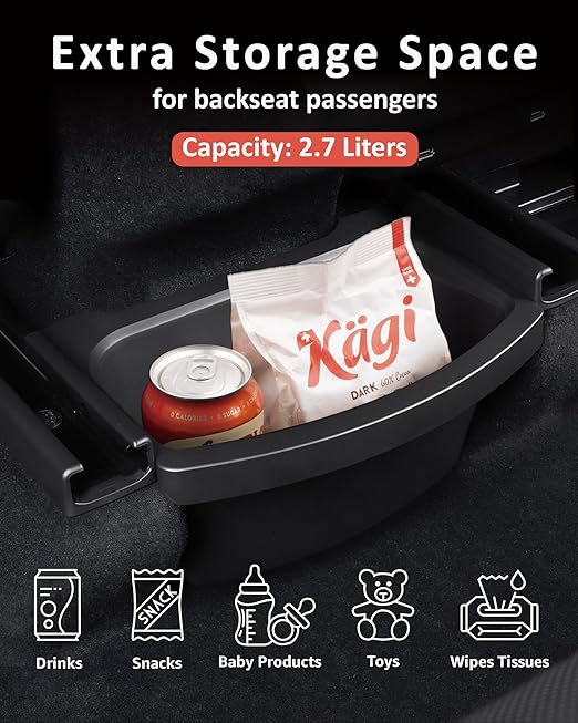 For Tesla Model Y Juniper Refresh 2026 2025 Rear Center Console Trash Can Garbage Bin, 2nd Row Under Seat Storage Box Organizer Tesla Y Accessories, Perfect Fit, TPE