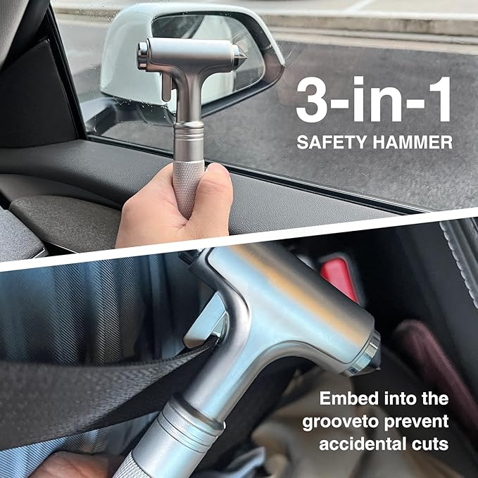 2-Pack Alloy Car Window Breaker with KM46 Tungsten Tip, 3-in-1 Glass Breaker & Seatbelt Cutter & Escape Hammer Car Emergency Rescue Tools for Tesla Model 3/Y/S/X/Cybertruck Accessories