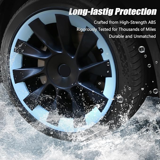 Wheel Rim Protect for Tesla Model Y 20" (2020-2024), Easy-Install Hubcaps Induction Wheel Cover, Scratch-Resistant Car Tire Trim Rings, Stylish Giftable, Glacier Blue 4Pcs Model Y Accessories