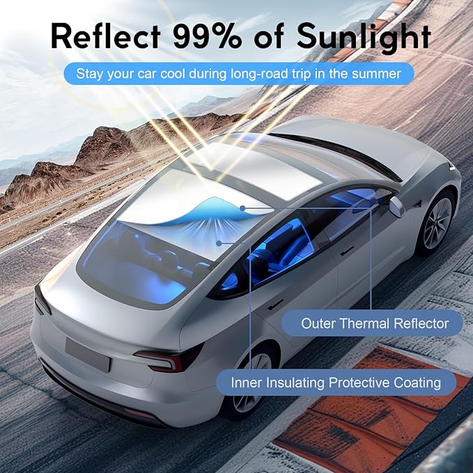 2025 Upgrade Sunshade Roof for Tesla Model 3 Highland 2022-2025 Accessories, Sag-Free&No Gap, Heat Insulation Glass Roof Shade Sunroof, No-light Leakage OEM-fit Roof Sunshade Accessories