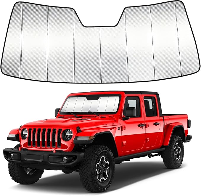 Windshield Sun Shade Custom Fit for Jeep Wrangler JL JLU 2018-2025/Gladiator JT 2020-2025, Accordion Folding Thick Window Sunshade Block Heat 99% UV Rays Sun Visor Keep Cooler Accessories