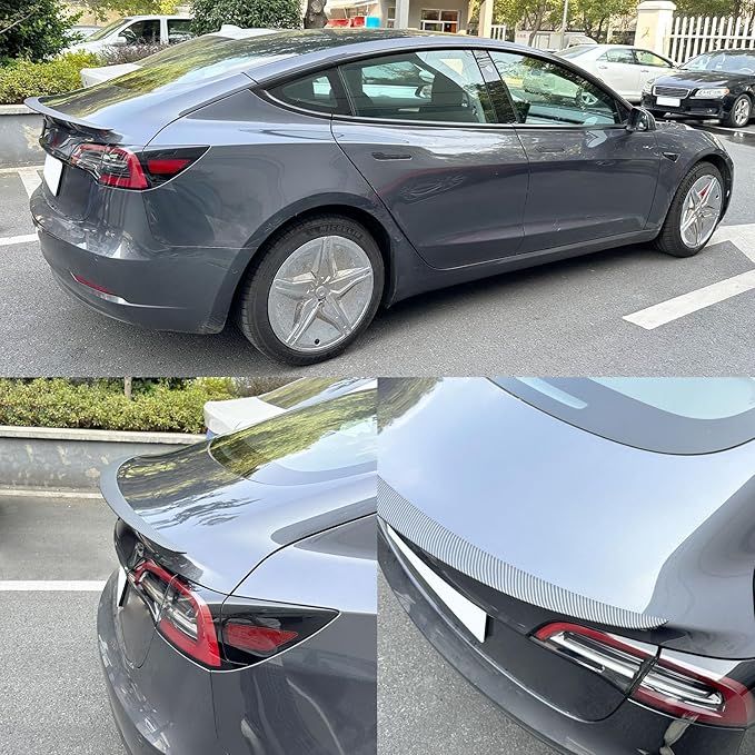 Spoiler Fit for Tesla Model 3 2017-2023, ABS Material OEM Original Rear Spoiler Wing Rear Trunk Lip, Matte Carbon Fiber Sporty Appearance Tesla Model 3 Accessories