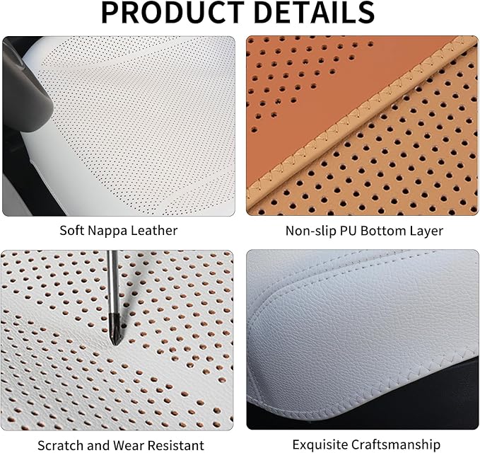 2Pcs Nappa Leather Front Seat Covers for Tesla Model Y/3 Highland/Juniper 2025 2026 Interior Accessories, Breathable All-Season Non-Slip Full Cover Bottom Seat Protectors Cushion, White