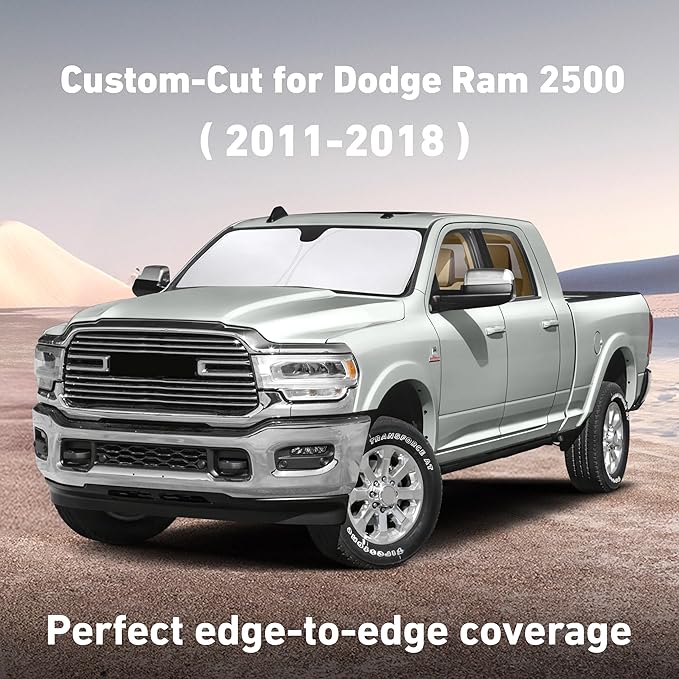 EcoNour Windshield Sunshade Compatible for Dodge Ram 2500 2011-2016 2017 2018, Sun Visor for Front Windshield & Window Sun Shade Cover, UV Heat Blocker & Protector, Car Accessories
