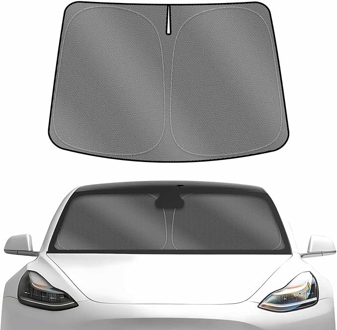 Karltys Front Windshield Sun Shade for 2017-2026 Tesla Model 3, Foldable Window Sunshade Custom Fit Model 3 Highland, 240T Reflective Sun Shade Visor Protector Blocks UV Rays Keep Car Cool