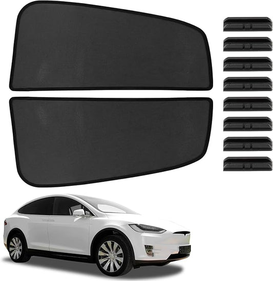 Unifizz Car Window Shades, 2 Pack Tesla Model x Car Side Window Sun Shades, UV Protection Breathable Mesh Baby Window Covers, Privacy Protect for Kids,Family,Pets,Black (34.65""x16.93"")