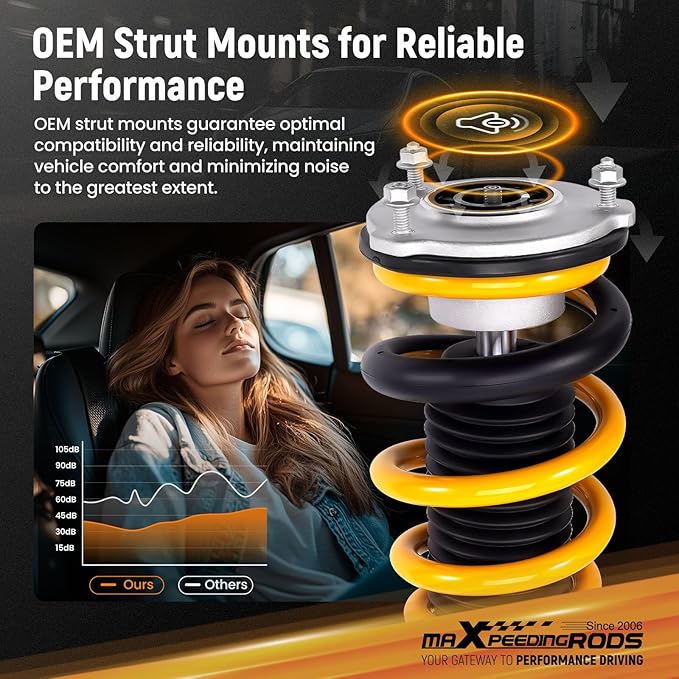 maXpeedingrods Coilover for Tesla model 3 2017-2025 RWD, 24 Levels Damping Adjustable Coilovers Suspension Kits, Height Adjustable Shock Absorber, Street Comfort C2 Upgraded Lowering Kits Gold