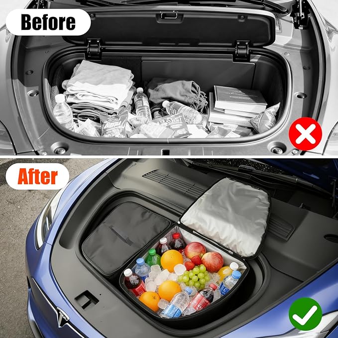 for Tesla Model Y Frunk Cooler Organizers, AYAMAYA Insulated & Leak Proof Camping Coolers, Portable Front Trunk Storage Bags with Lid and Strap for Tesla Model Y Accessories, Set of 2