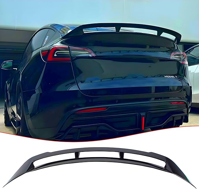 STSEV01 Rear Trunk Spoiler Wing Compatible with Tesla Model Y 2020-2024, Painted Glossy Black 2-Layer Hollow Out Performance Style DeckLid Lip Exterior Accessories