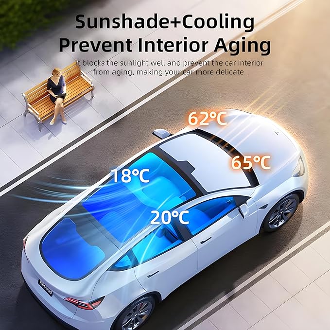 Automatic Retractable Windshield Sunshade – Strong Suction Cups, Premium Heat-Reflective Fabric, Adjustable 29.1–59.1 in, Fits Sedans, SUVs & MPVs, Tesla Model 3/Y
