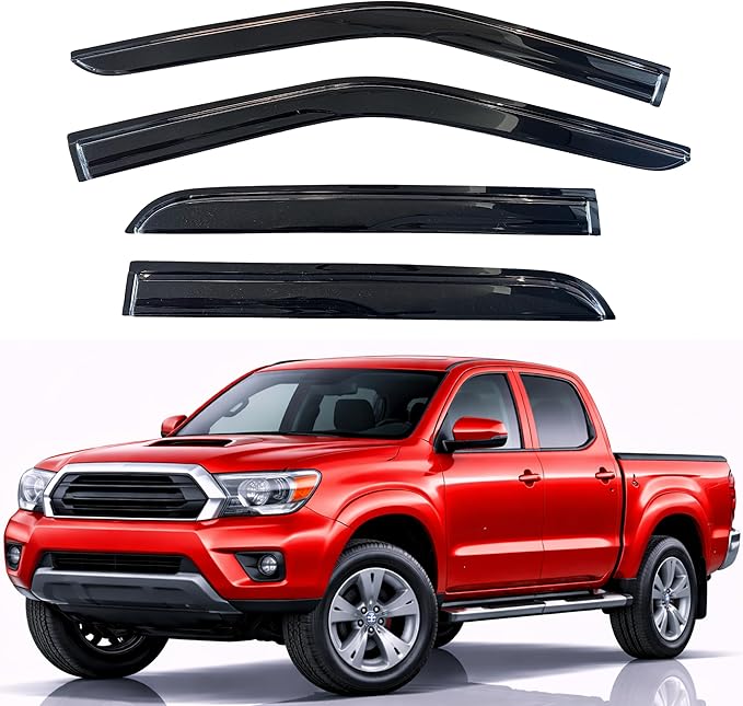 KPY Rain Guards Fit for 2005-2015 Toyota Tacoma Double Cab, Out-Channel Window Visors Vent Wind Deflectors 4PC, Truck Accessories for 05-15 Tacoma Crew Cab (Full-Size Cabs Only)