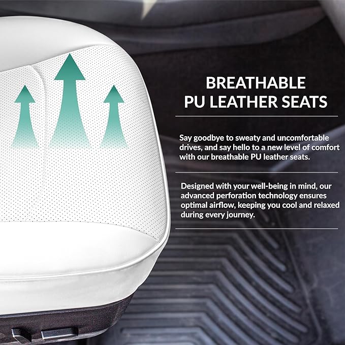FH Group Custom Fit Car Seat Covers Specifically Made for 2017–2023 Tesla Model 3 Rear Set Solid White Faux Leather Car Seat Covers, Waterproof Automotive Seat Covers, Tesla Accessories