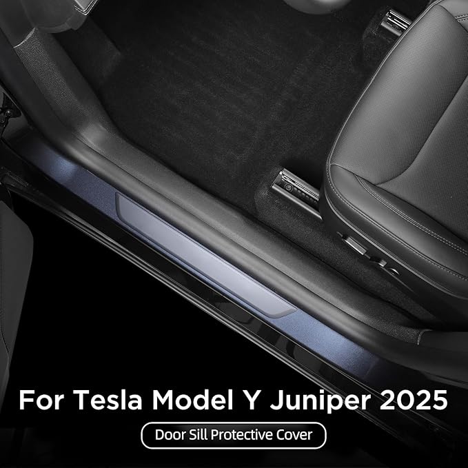 LUCKEASY 5PCS for Tesla Model Y Juniper 2025 2026 Front & Rear Door Threshold Strip 2nd Row Seat Lower Protector Anti-dust Pads Door Sill Protective Cover TPE Accessories Black