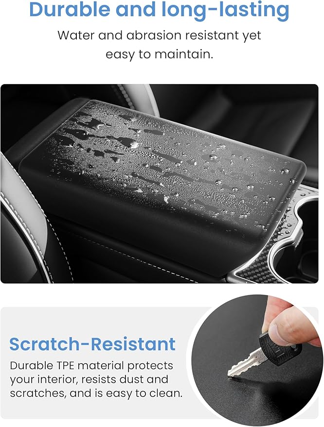 Center Console Non-Slip Armrest Cover – Specifically Designed for the New Tesla Model Y 2025 2026 Refresh (Juniper) and Tesla Model 3 Refresh (Highland) – New Model Y Juniper Accessories Black