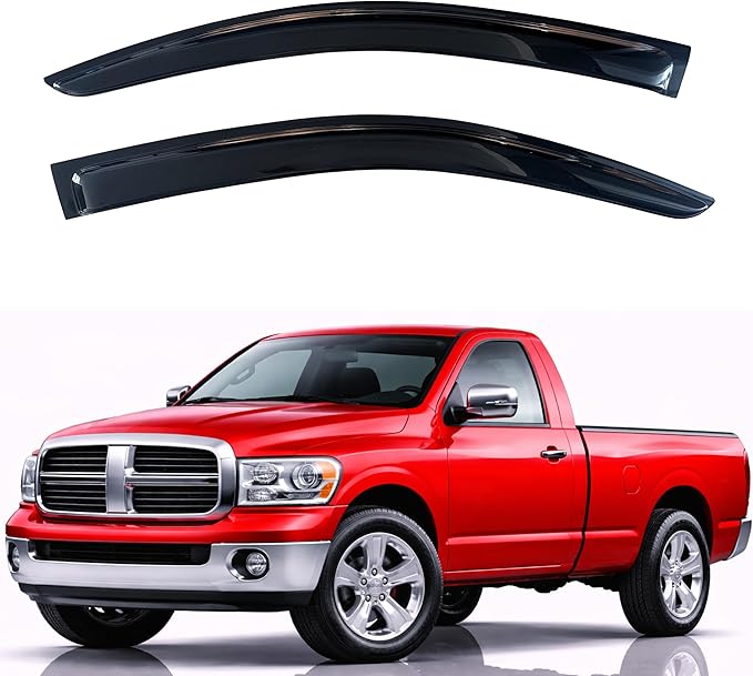 KPY Rain Guards Fit for 2002-2008 Dodge Ram 1500 Standard Cab, Out-Channel Window Visors Vent Wind Deflectors 2PC, Truck Accessories for 2003-2009 Dodge Ram 2500 3500 Standard Cab (Single Cab Only)