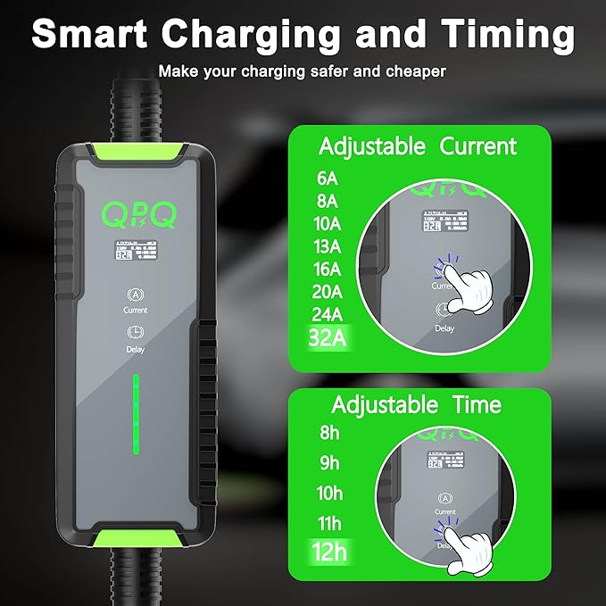 QPQ Level 2 Tesla Charger 32A, Portable Electric Car EV Charger for Tesla Models Y/X/3/S, 21FT Cable 240V NEMA 14-50 Plug, NACS Connector, 7.68KW Home EV Charging Station