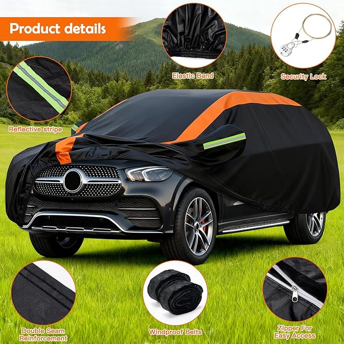 Car Cover for Benz-GLE350/GLE450/GLE43/GLE53/GLE63 2015-2026, Multi-Layer Automobiles Covers Waterproof All Weather with Zipper Door, Sun Rain Snow Dust Protection