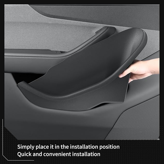 LUCKEASY 4PCS Door Side Storage Box Full Arounding for Tesla Model Y Juniper 2025 2026 Front & Rear Door Pocket Inner Organizer Trays Full Cover for Model Y Juniper Accessories TPE Black