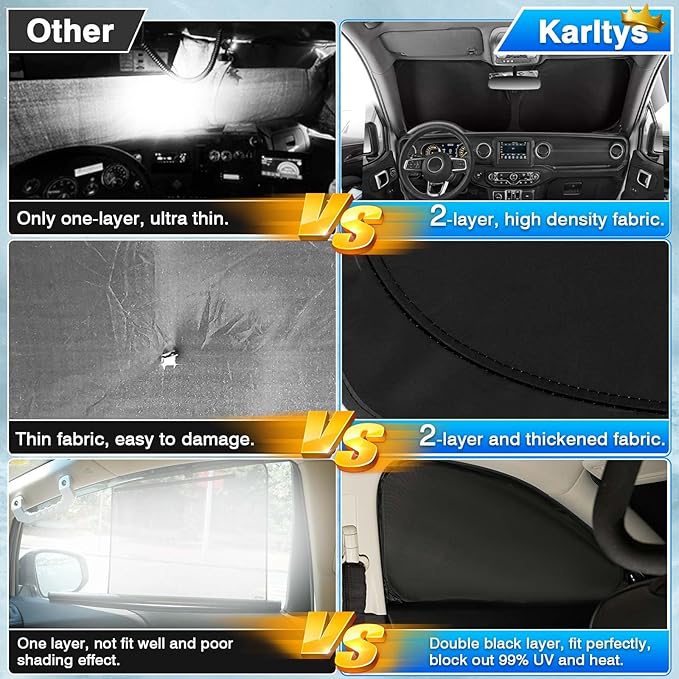 Karltys 3PCS Windshield Sun Shade for 2011-2019 Ford Explorer, Thickened Reflective Front and Side Window Sunshade Custom Fit Explorer, Foldable Sun Visor Protector Blocks Heat UV Rays