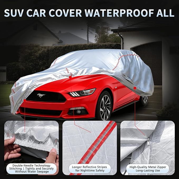 Car Cover Waterproof All Weather for Ford Mustang 1994-2025,All-Around Fastening and 4 Upgrades, 30s Quick-Install for Car Cover