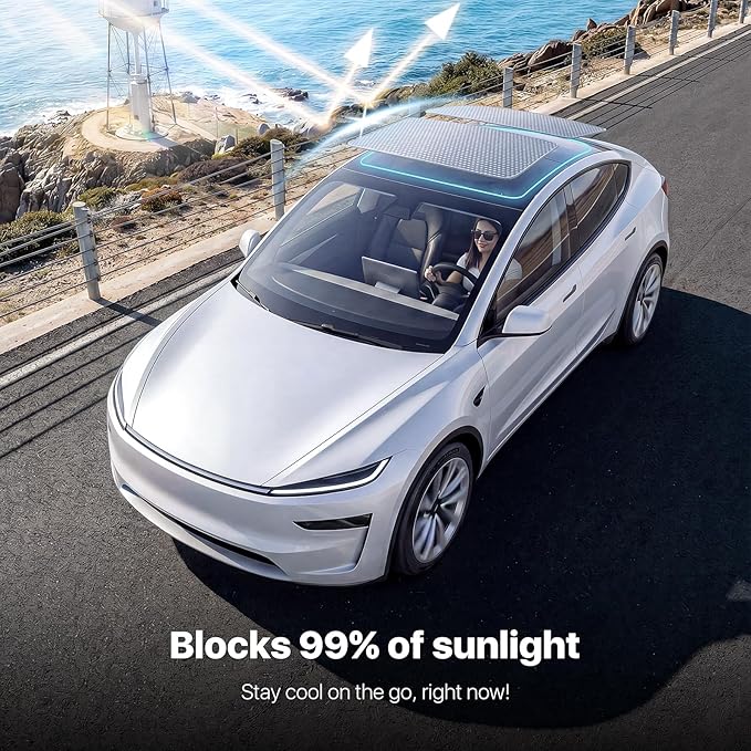Nmoiss OEM Tesla Model Y Juniper Roof Sunshade [Never Sag Ice Crystal Cooling] No Gap Glass Sunroof Sun Shade, Original Car Style UV Protection Tesla Accessories White