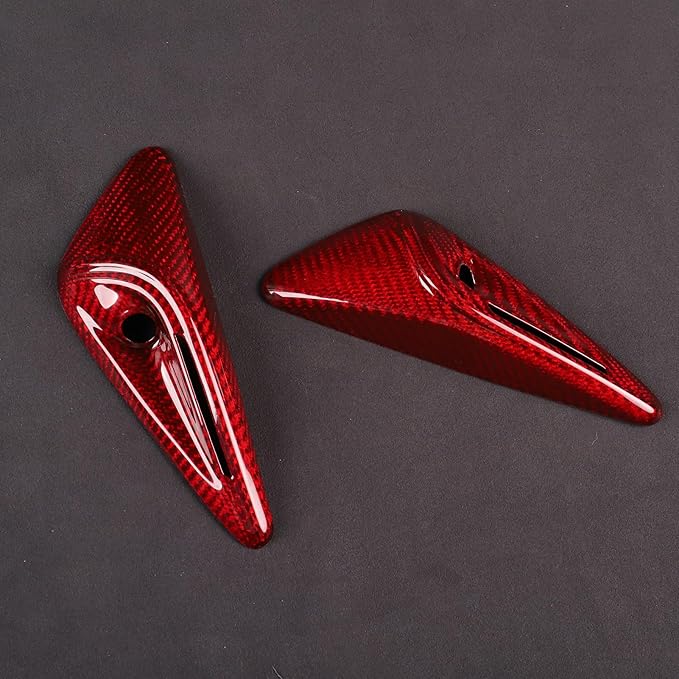 NVCNX for 2025 2026 Tesla Model 3/Y Highland Juniper Accessories Hard Rigid Real Carbon Fiber Vehicle Molding Side Camera Protection Cover Car Exterior Trim 2PCs, Fit for HW4.0, Glossy, Red, not ABS