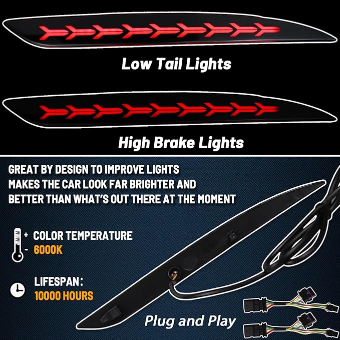 Smoked Lens Rear Fog Bumper Reflector Brake Tail Sequential Flash Singal Lights Lamp 3 in 1 Compatible with Tesl a Model Y 2022-2023 Standard Performance Arrow Style