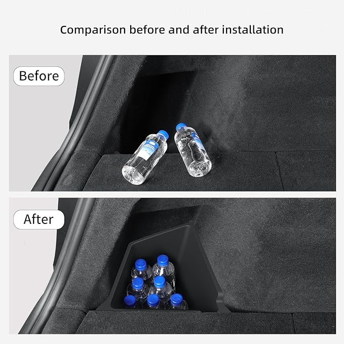 LUCKEASY Rear Trunk Storage Bins Fit for Tesla Model Y Juniper 2025 2026 Trunk Side Storage Box with Lids Rear Cargo Garbage Bins for Model Y Juniper 2025.03-Present Accessories Black TPE
