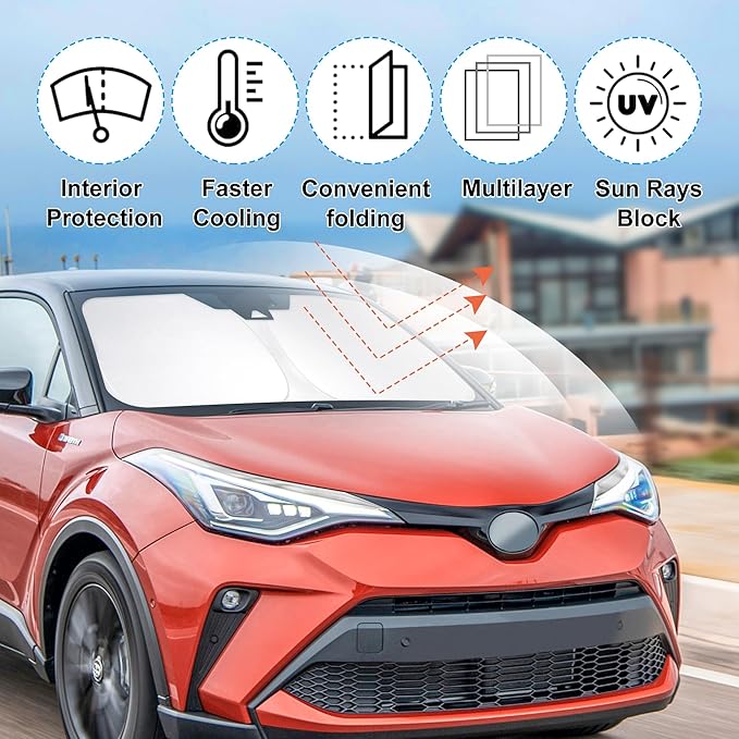 YYCKE Windshield Sun Shade Accessories Compatible with CHR 2018-2023 CH-R for Toyota Foldable Sunshade Sun Visor Blocks UV
