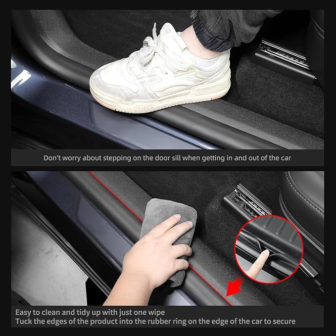 LUCKEASY 5PCS Door Sill Protective Cover for Tesla Model Y Juniper 2025 2026 Front & Rear Door Threshold Strip & 2nd Row Seat Lower Protector Anti-dust Pads for Model Y Juniper Accessories Black TPE