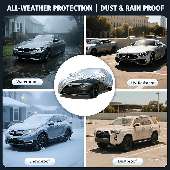 Car Cover Waterproof All Weather for Honda Accord 2002-2025,All-Around Fastening and 4 Upgrades, 30s Quick-Install for Car Cover