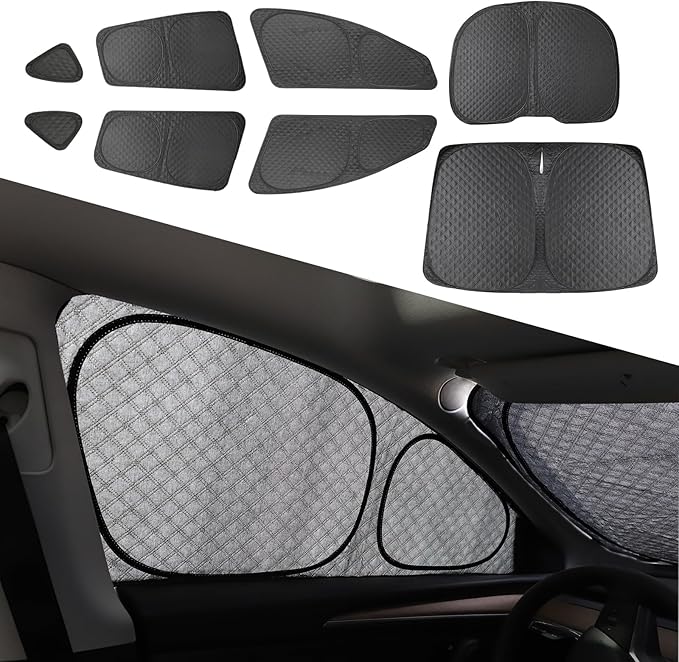 8PCS Upgraded for Tesla Model Y Window Shade Covers Thicker 5-Layer Material Sun Darker Windshield Sunshade Side Window Privacy Shade for Tesla Model Y Accessories 2024 2023 2022 2021 2020