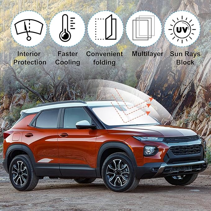 YYCKE Windshield Sun Shade Accessories Compatible with 2021-2024 2025 Trailblazer for Chevrolet Foldable Sunshade Sun Visor Blocks UV