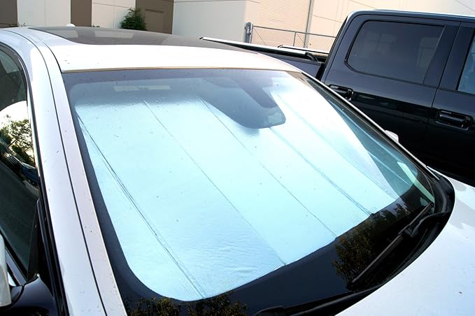 Front Car Windshield Sun Shade Compatible with 2008-2012 Chevrolet Malibu | Custom Fit Visor Accordion Fold Style Sun Protector | Silver & Grey 1-pc Set | SS-069