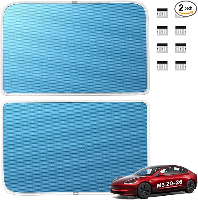 Tesla Model 3 Roof Sunshade, Magnetic Snap-On, Non-Sagging Glass Roof Sun Shade, Extreme Heat Shield with Nano-Silver Layer, UV Protection, Seamless Fit Panoramic Sunroof, Blue