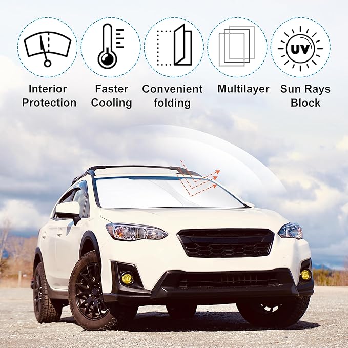 YYCKE Windshield Sun Shade Accessories Compatible with 2023 2022 2021 2020 2019 2018 Crosstrek for Subaru 2.0i Premium Limited Wagon Accessories Foldable Sunshade Sun Visor Blocks UV