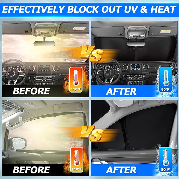 Karltys 3PCS Windshield Sun Shade for Nissan Frontier 2022-2025, Thickened Reflective Front and Side Window Sunshade Custom Fit Frontier, Foldable Sun Visor Protector Blocks Heat UV Rays