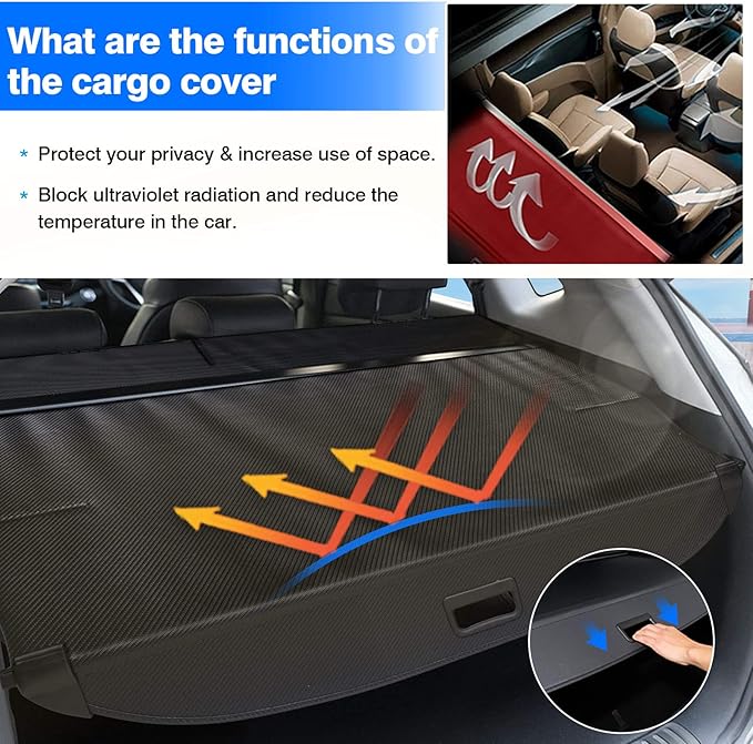 Powerty Cargo Cover Only Fit for Hyundai Tucson 2016 2017 2018 2019 2020 2021 Retractable Trunk Shielding Shade Cargo Luggage Cover Carbon Fiber Texture (Updated Version:no Gap)
