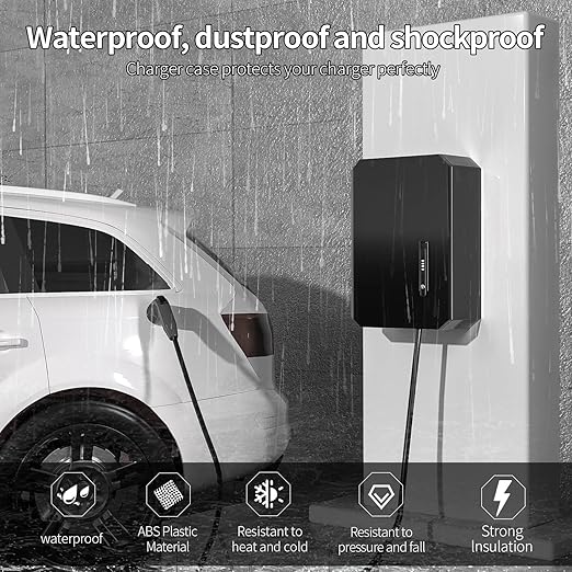 Wall-Mounted 1.2mm Cold Rolled Steel Electric Vehicle Charging Protection Box for Tesla, Waterproof Indoor/Outdoor Enclosure with Lock | Seamless One-Piece Design (Black)