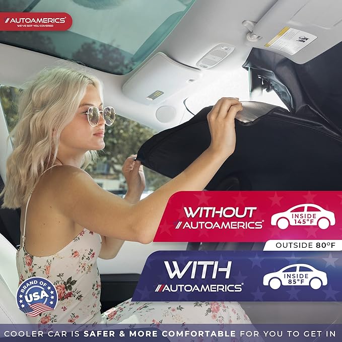 Autoamerics 1-Piece Tesla Model Y Sunshade & 3 Sunshade - Special Design for Model Y & 3 Windshield - Foldable Lightweight M3 Sun Shield - 2023 Tesla Y/3 Accessories